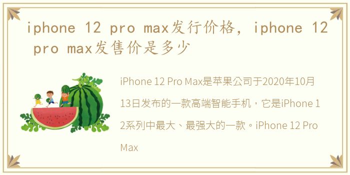 iphone 12 pro max发行价格，iphone 12 pro max发售价是多少