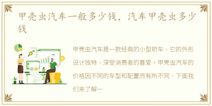 甲壳虫汽车一般多少钱，汽车甲壳虫多少钱