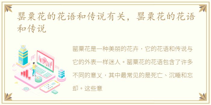罂粟花的花语和传说有关，罂粟花的花语和传说