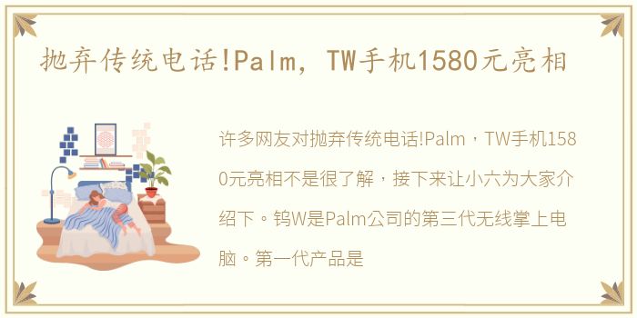 抛弃传统电话!Palm，TW手机1580元亮相
