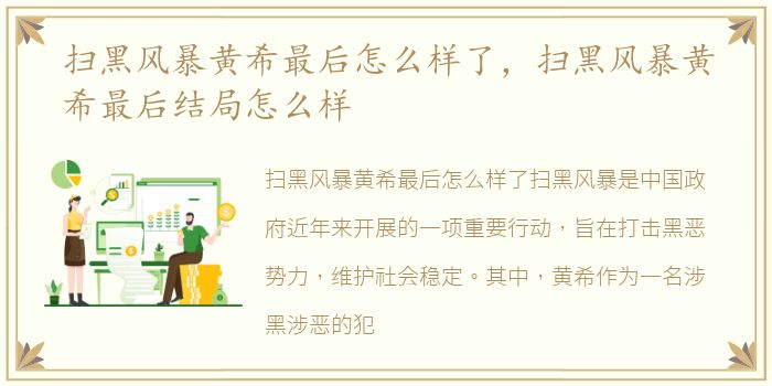 扫黑风暴黄希最后怎么样了，扫黑风暴黄希最后结局怎么样