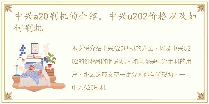 中兴a20刷机的介绍，中兴u202价格以及如何刷机