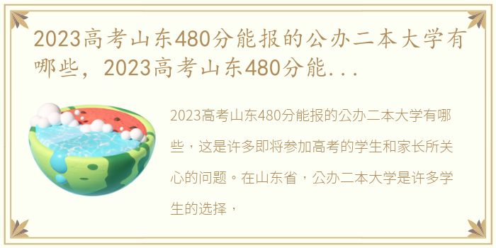 2023高考山东480分能报的公办二本大学有哪些，2023高考山东480分能报的公办二本大学