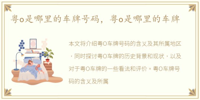 粤o是哪里的车牌号码，粤o是哪里的车牌