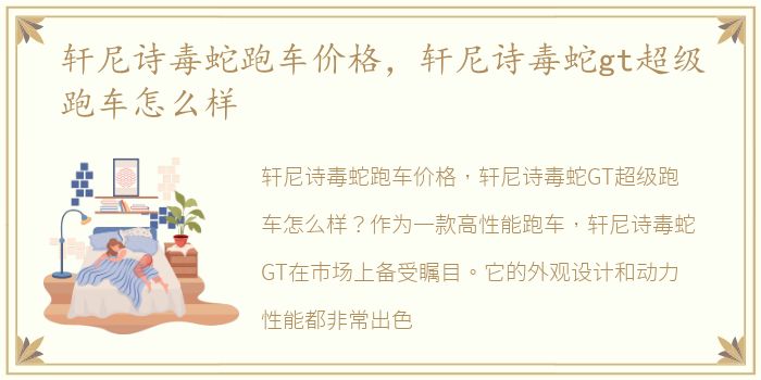 轩尼诗毒蛇跑车价格，轩尼诗毒蛇gt超级跑车怎么样