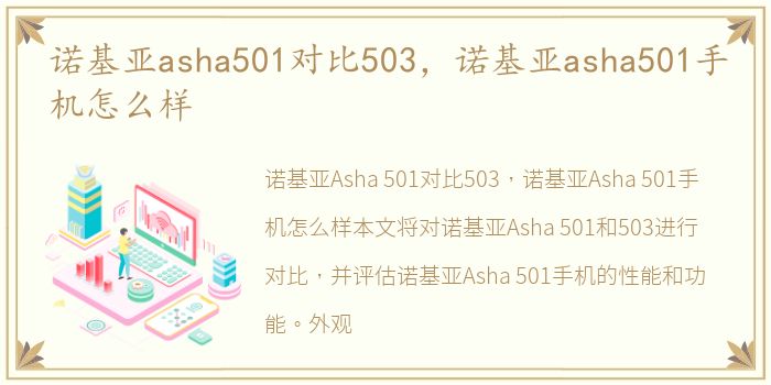 诺基亚asha501对比503，诺基亚asha501手机怎么样