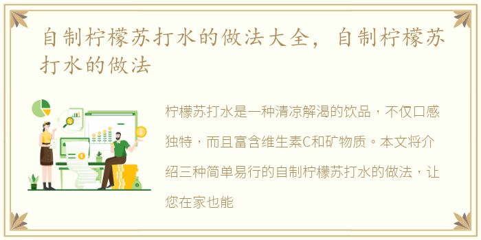 自制柠檬苏打水的做法大全，自制柠檬苏打水的做法