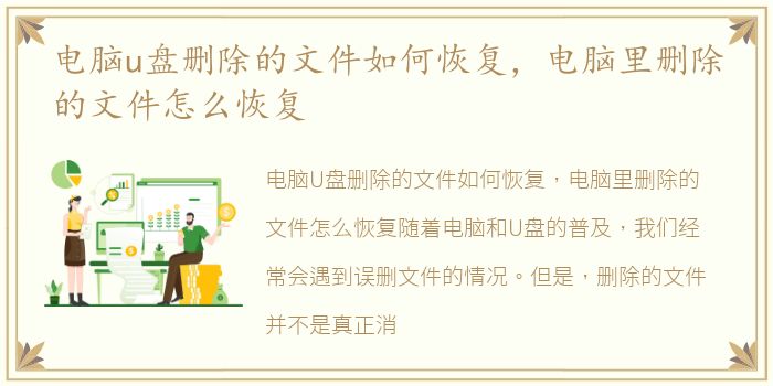 电脑u盘删除的文件如何恢复，电脑里删除的文件怎么恢复