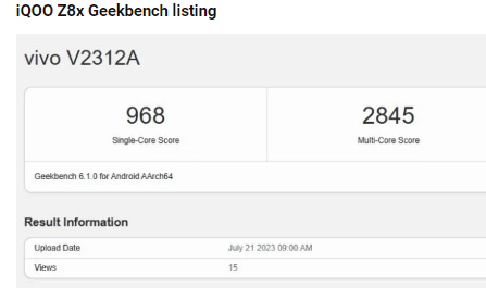 iQOO Z8x智能手机Geekbench上市被发现关键规格浮出水面