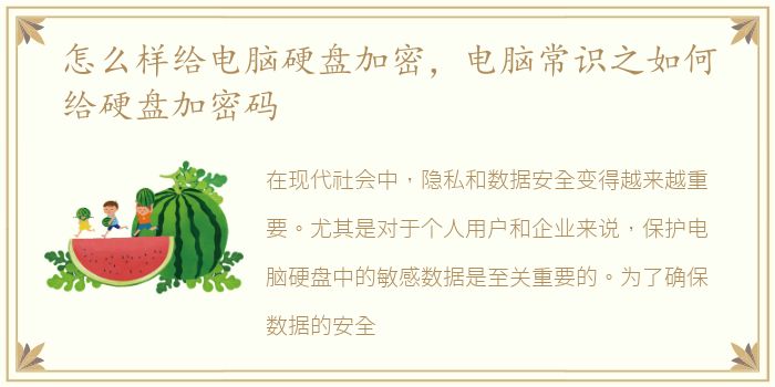 怎么样给电脑硬盘加密，电脑常识之如何给硬盘加密码