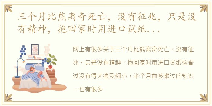 三个月比熊离奇死亡，没有征兆，只是没有精神，抱回家时用进口试纸检查过没有得犬瘟及细小，半个月前咳嗽过 为什么说比熊随时会死