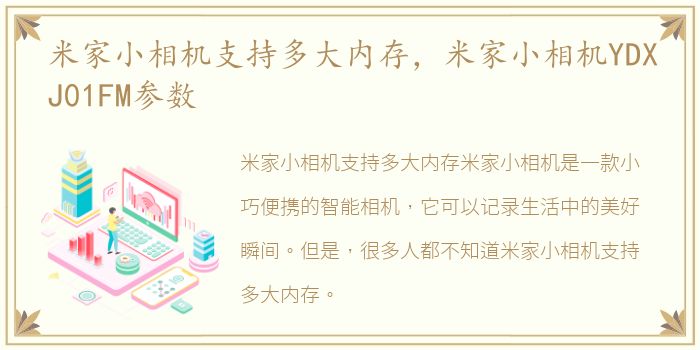 米家小相机支持多大内存，米家小相机YDXJ01FM参数
