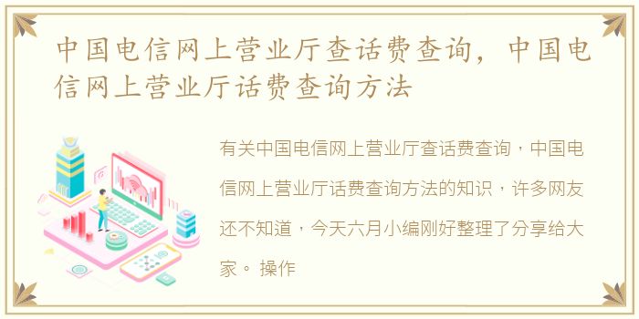 中国电信网上营业厅查话费查询，中国电信网上营业厅话费查询方法