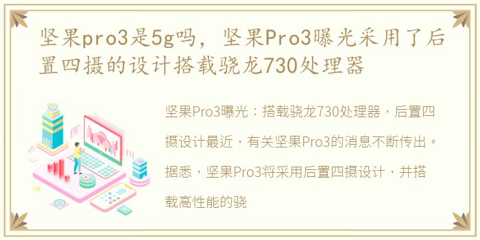 坚果pro3是5g吗，坚果Pro3曝光采用了后置四摄的设计搭载骁龙730处理器