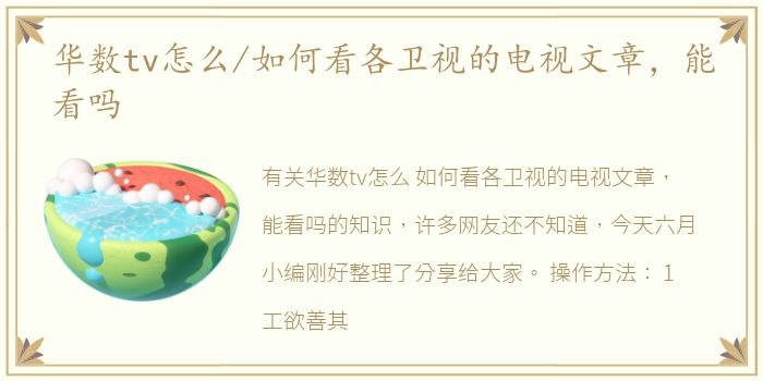 华数tv怎么/如何看各卫视的电视文章，能看吗