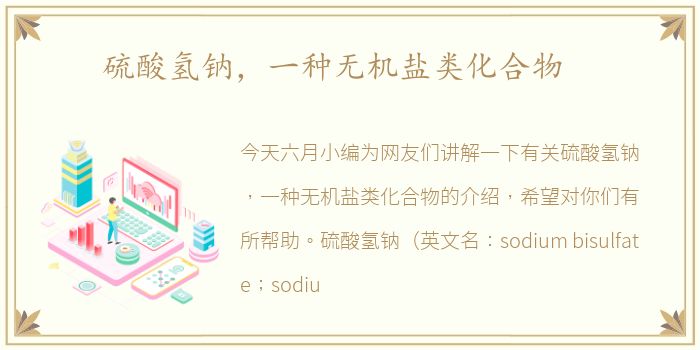 硫酸氢钠，一种无机盐类化合物