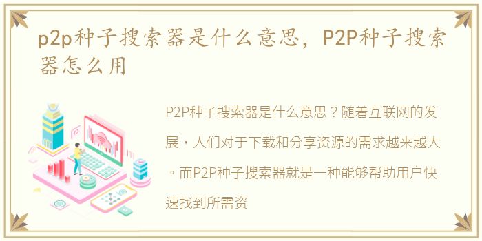 p2p种子搜索器是什么意思，P2P种子搜索器怎么用