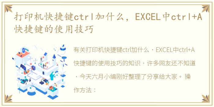 打印机快捷键ctrl加什么，EXCEL中ctrl+A快捷键的使用技巧