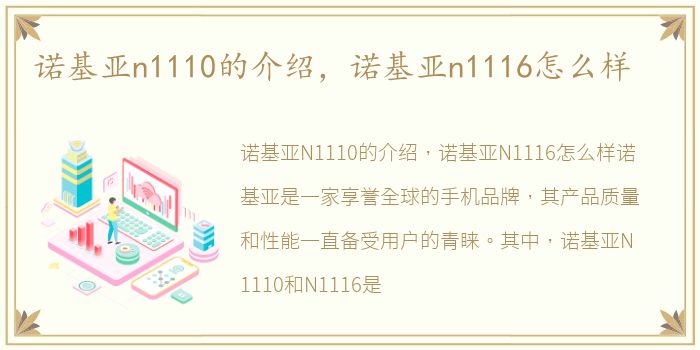 诺基亚n1110的介绍，诺基亚n1116怎么样
