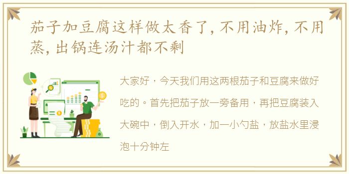 茄子加豆腐这样做太香了,不用油炸,不用蒸,出锅连汤汁都不剩