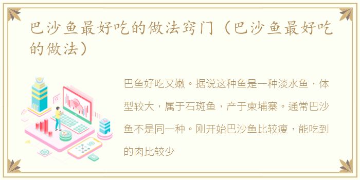 巴沙鱼最好吃的做法窍门（巴沙鱼最好吃的做法）