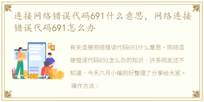 连接网络错误代码691什么意思，网络连接错误代码691怎么办