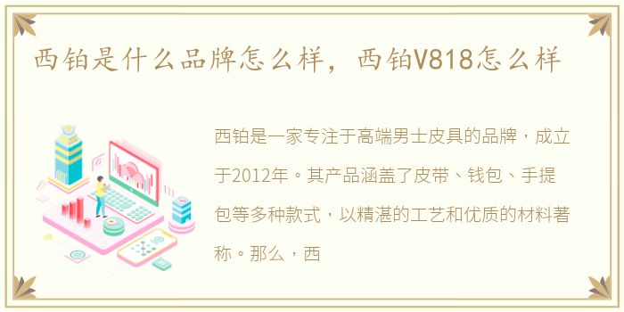 西铂是什么品牌怎么样，西铂V818怎么样