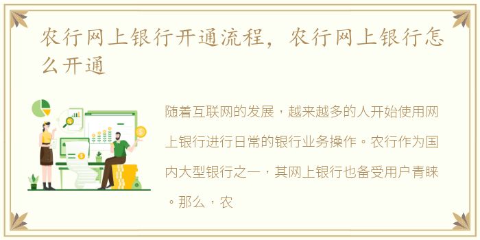 农行网上银行开通流程，农行网上银行怎么开通