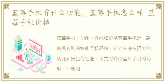 蓝莓手机有什么功能，蓝莓手机怎么样 蓝莓手机价格