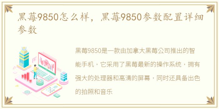 黑莓9850怎么样，黑莓9850参数配置详细参数