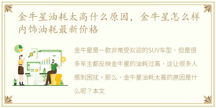 金牛星油耗太高什么原因，金牛星怎么样内饰油耗最新价格