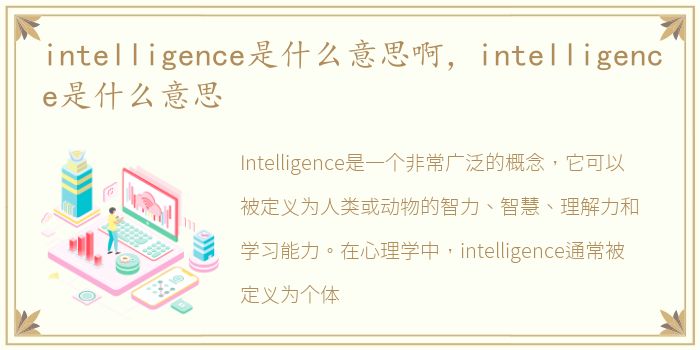 intelligence是什么意思啊，intelligence是什么意思