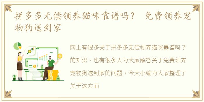 拼多多无偿领养猫咪靠谱吗？ 免费领养宠物狗送到家