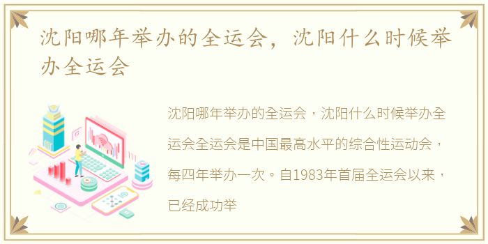 沈阳哪年举办的全运会，沈阳什么时候举办全运会