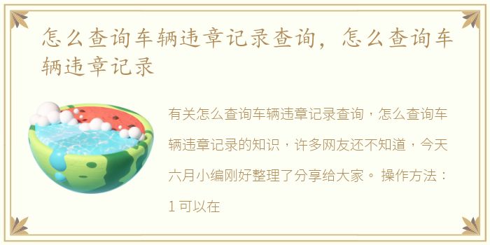 怎么查询车辆违章记录查询，怎么查询车辆违章记录