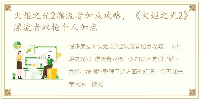 火炬之光2漂流者加点攻略，《火炬之光2》漂流者双枪个人加点