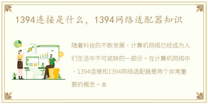 1394连接是什么，1394网络适配器知识