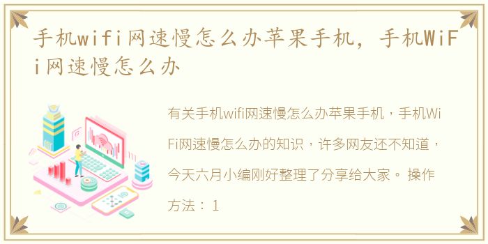 手机wifi网速慢怎么办苹果手机，手机WiFi网速慢怎么办