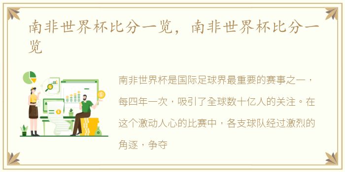 南非世界杯比分一览，南非世界杯比分一览