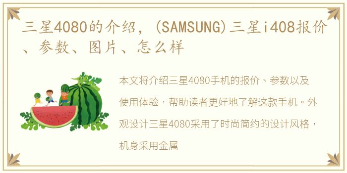 三星4080的介绍，(SAMSUNG)三星i408报价、参数、图片、怎么样