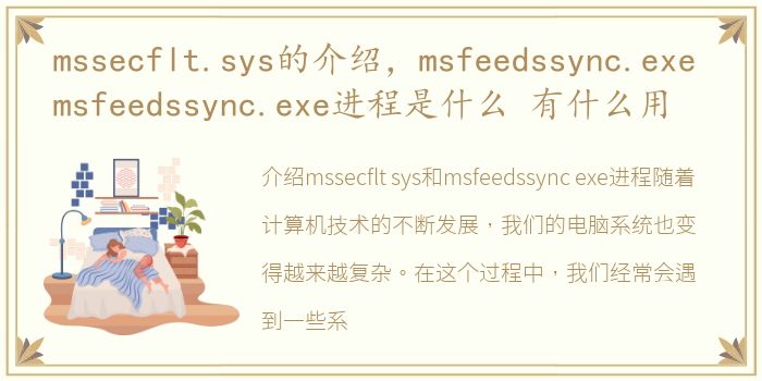mssecflt.sys的介绍，msfeedssync.exe msfeedssync.exe进程是什么 有什么用