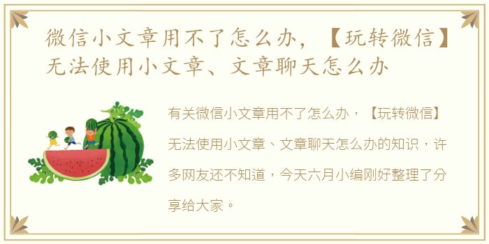 微信小文章用不了怎么办，【玩转微信】无法使用小文章、文章聊天怎么办