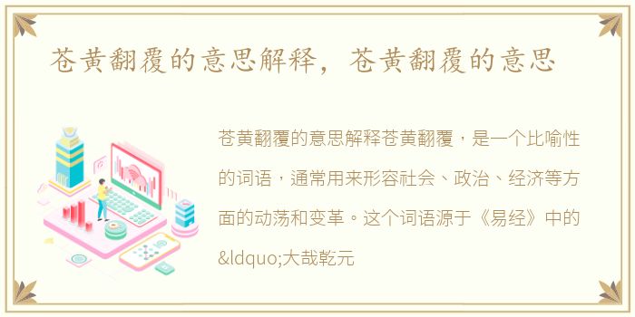 苍黄翻覆的意思解释，苍黄翻覆的意思