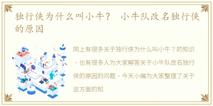 独行侠为什么叫小牛？ 小牛队改名独行侠的原因