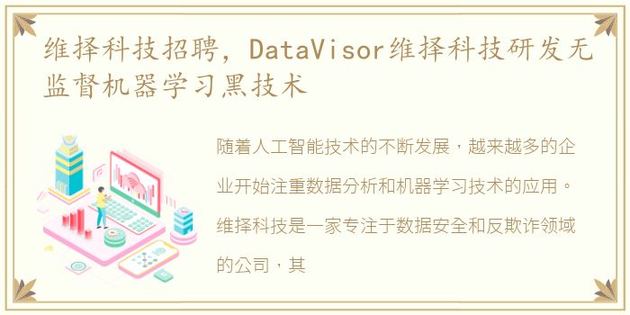 维择科技招聘，DataVisor维择科技研发无监督机器学习黑技术