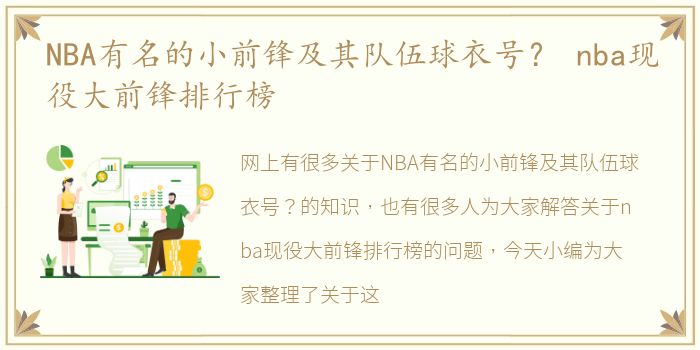 NBA有名的小前锋及其队伍球衣号？ nba现役大前锋排行榜