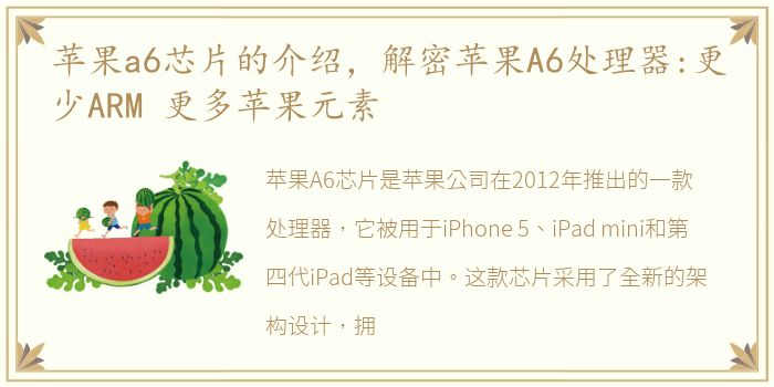 苹果a6芯片的介绍，解密苹果A6处理器:更少ARM 更多苹果元素