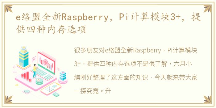 e络盟全新Raspberry，Pi计算模块3+，提供四种内存选项