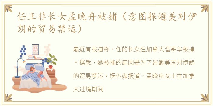 任正非长女孟晚舟被捕（意图躲避美对伊朗的贸易禁运）