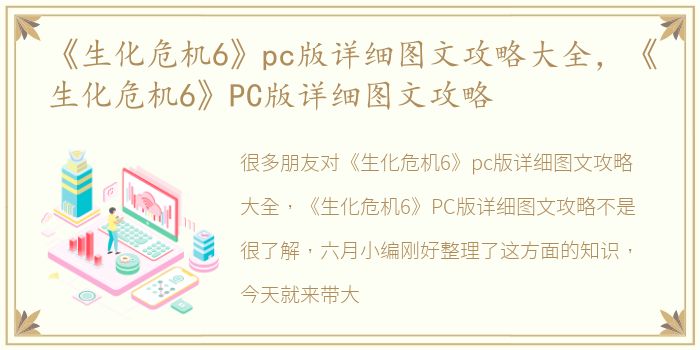 《生化危机6》pc版详细图文攻略大全，《生化危机6》PC版详细图文攻略